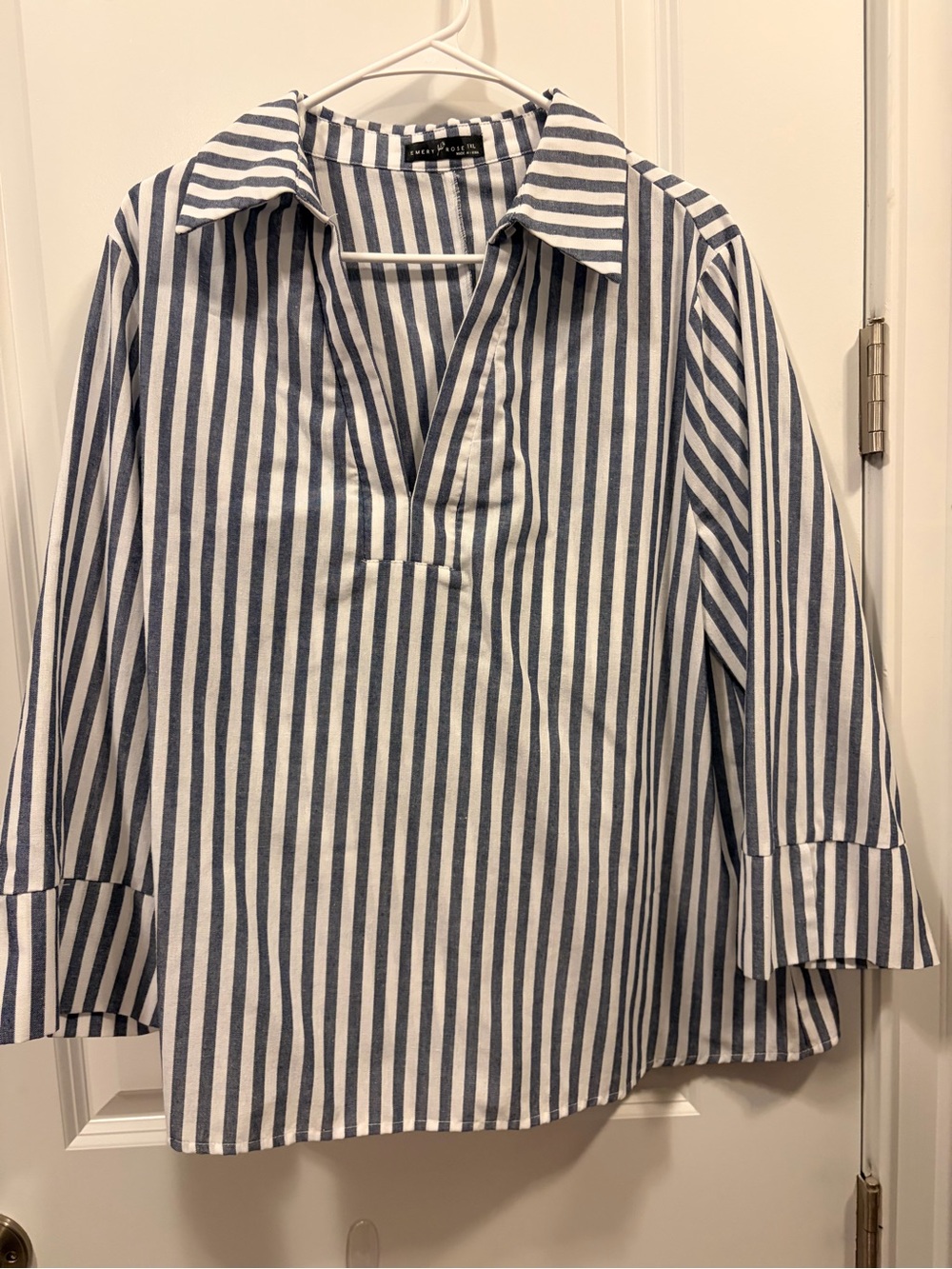 Striped Popover Blouse - Blue & White